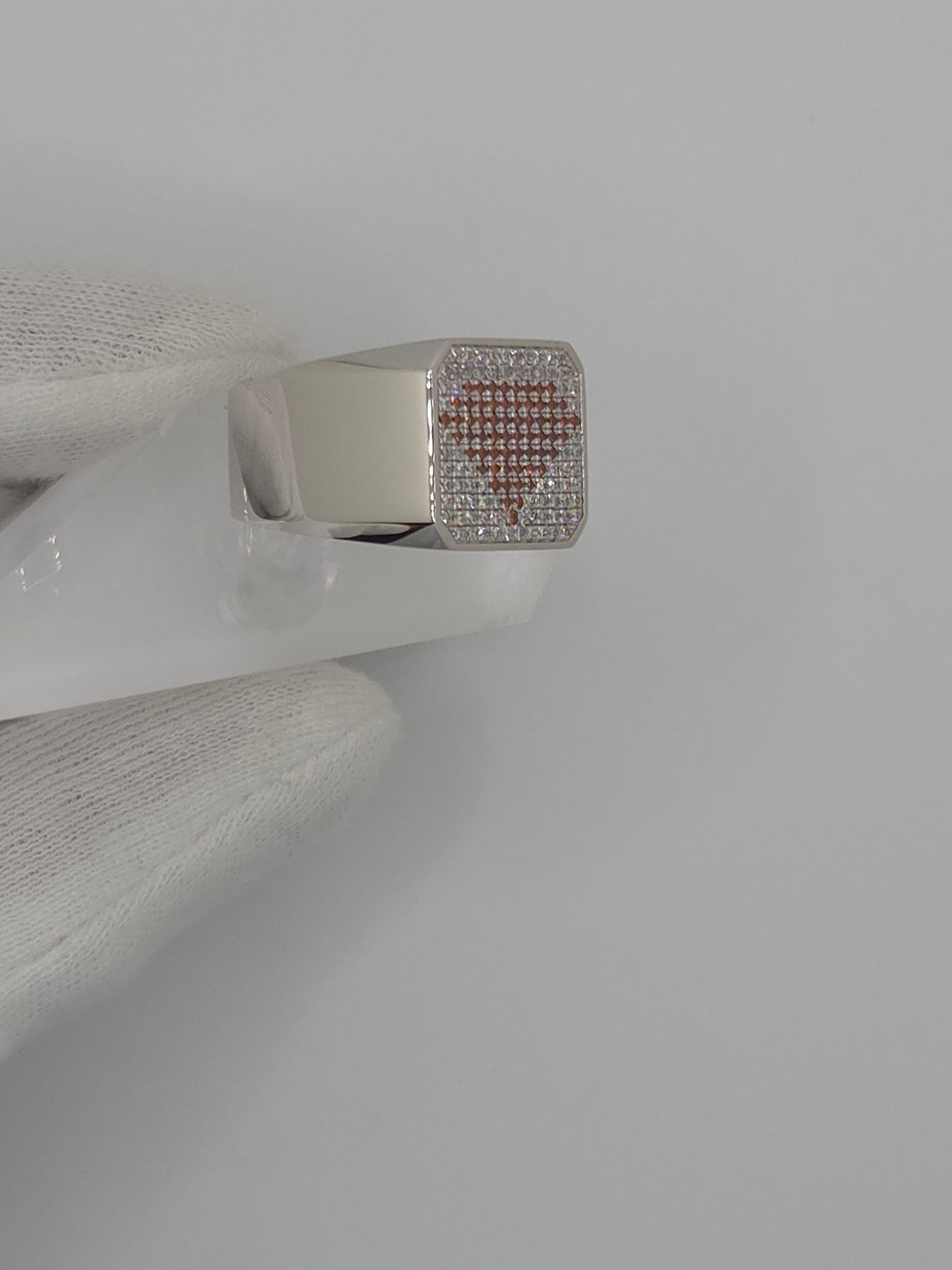 Custom Gentleman's Ring: Orange and White Diamonds, Solid Platinum 950