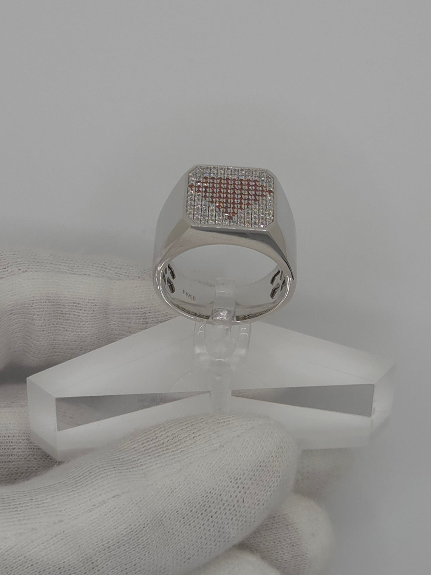 Custom Gentleman's Ring: Orange and White Diamonds, Solid Platinum 950