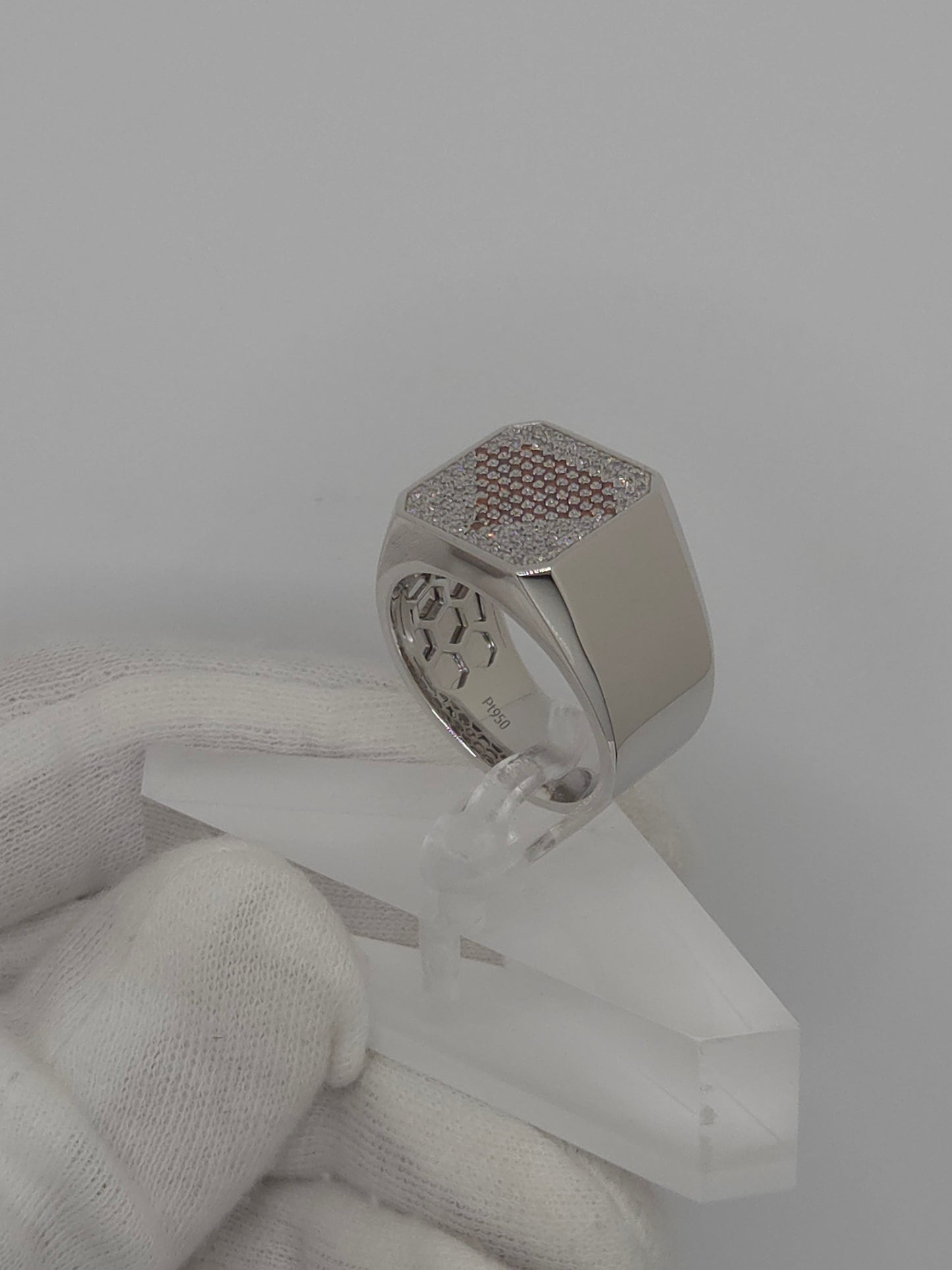 Custom Gentleman's Ring: Orange and White Diamonds, Solid Platinum 950