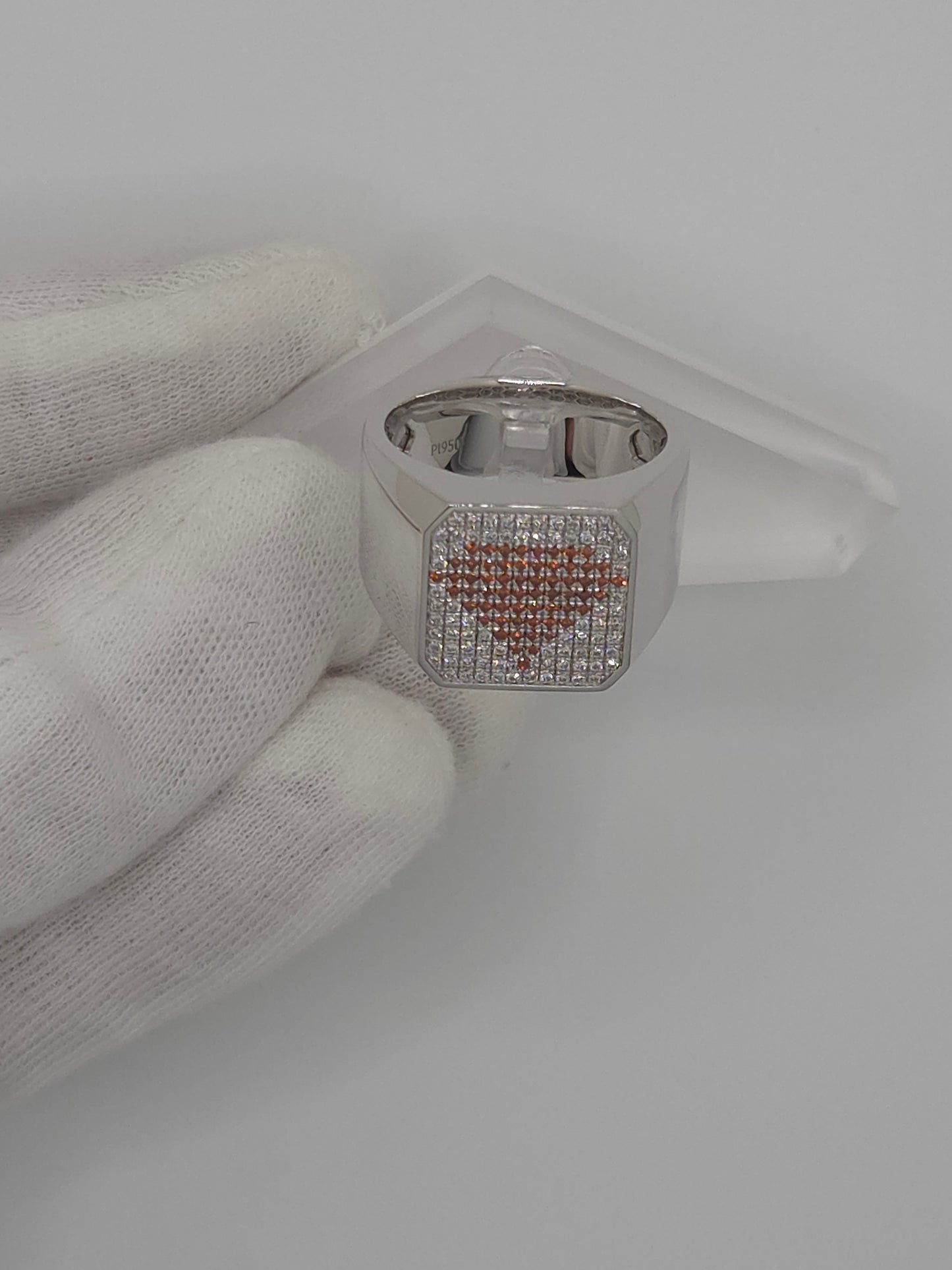 Custom Gentleman's Ring: Orange and White Diamonds, Solid Platinum 950