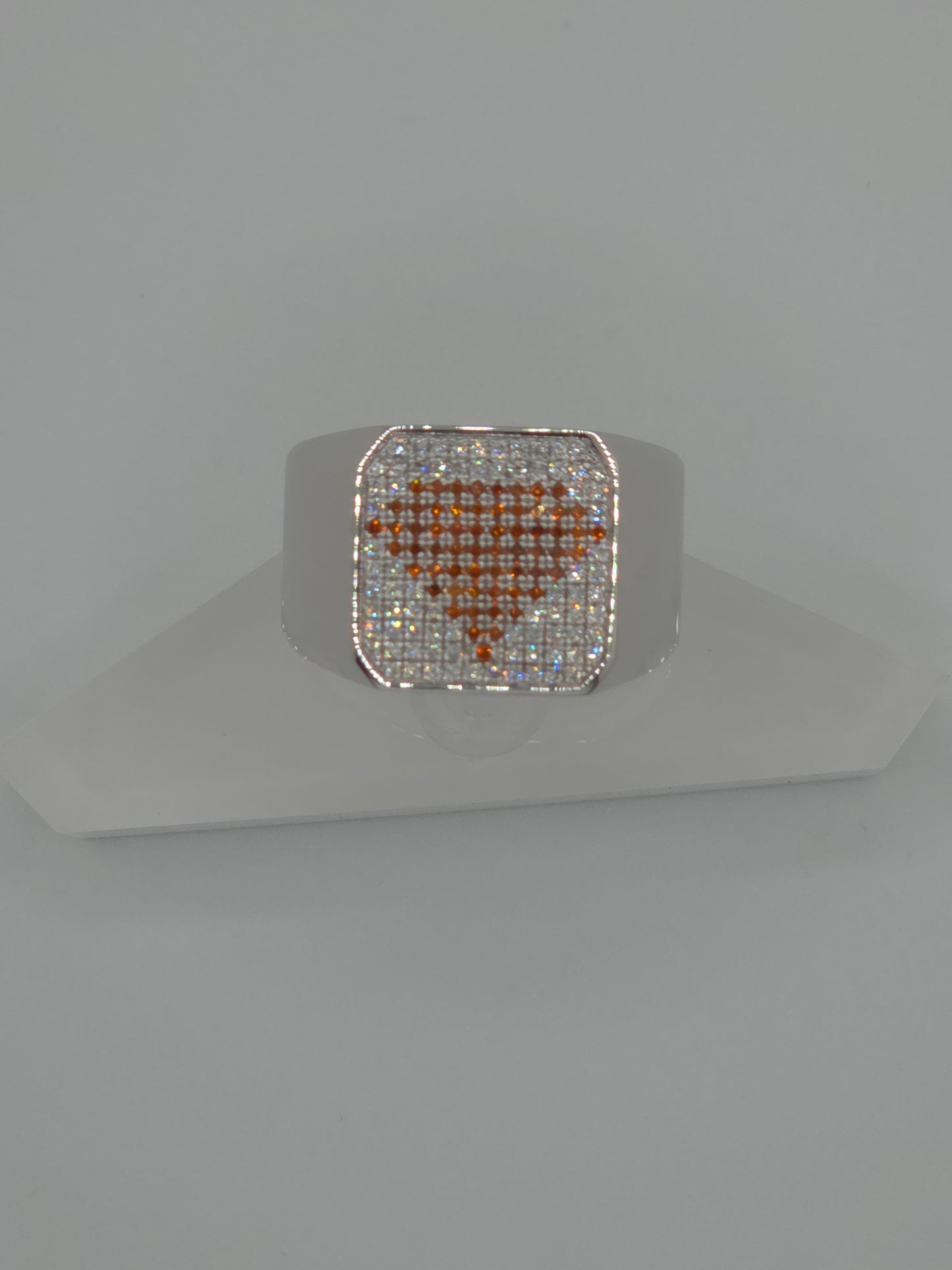 Custom Gentleman's Ring: Orange and White Diamonds, Solid Platinum 950