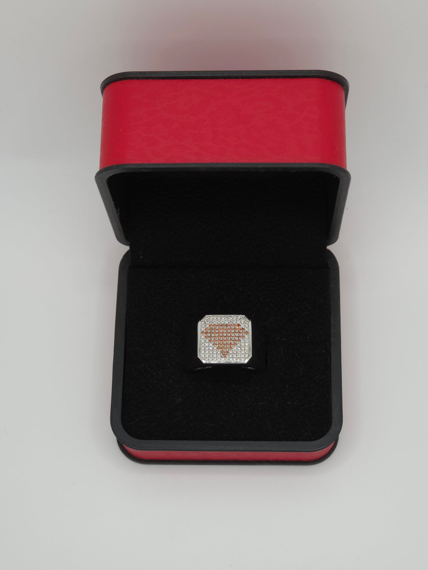 Custom Gentleman's Ring: Orange and White Diamonds, Solid Platinum 950