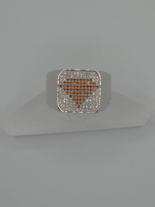 Custom Gentleman's Ring: Orange and White Diamonds, Solid Platinum 950