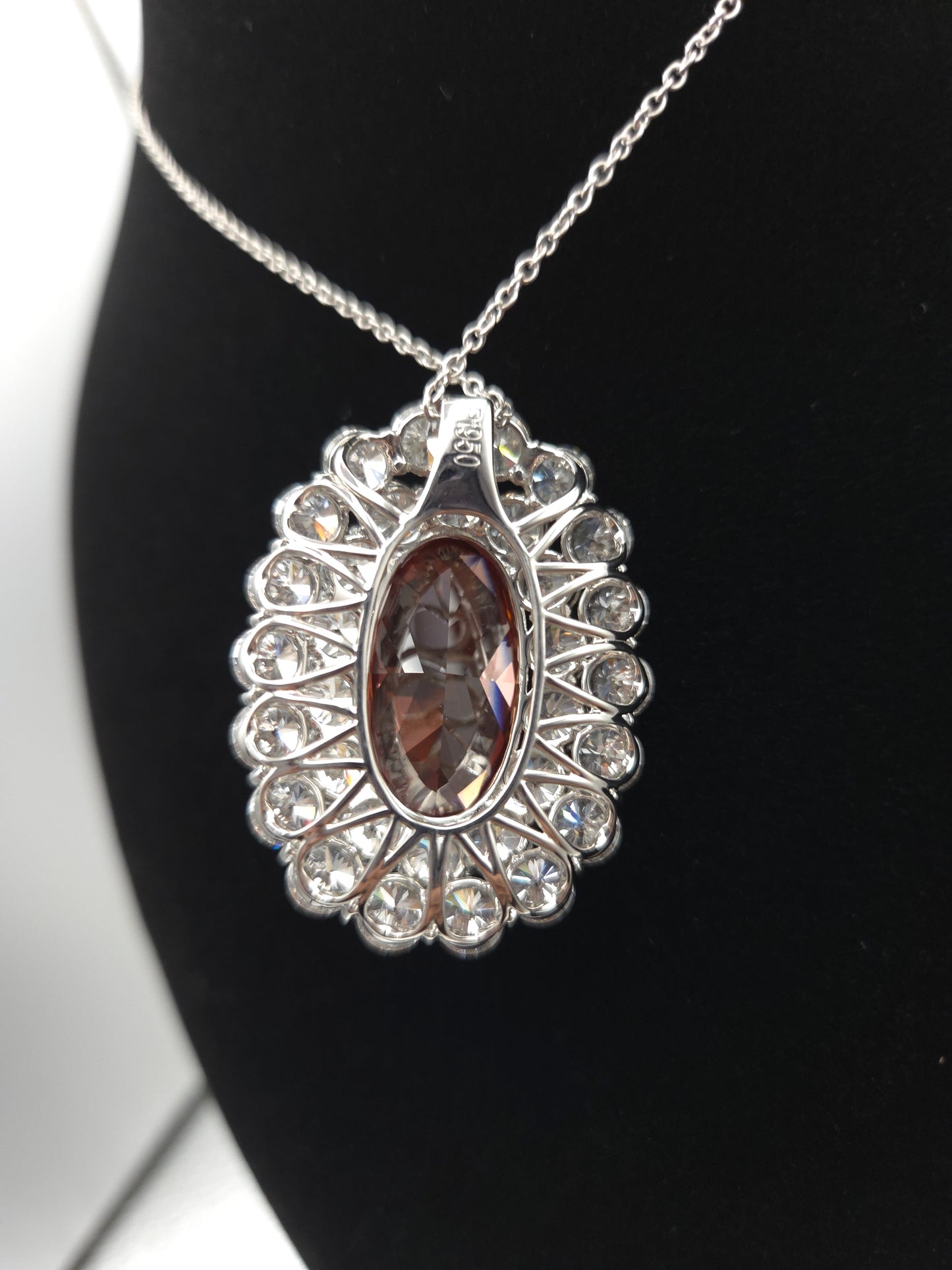 31 cttw Red Diamond, Double Halo Platinum Pendant Necklace, VS1, Lab-Grown