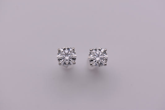 4.0 Cttw Ideal-Cut Round-Diamond Platinum Stud Earrings IGI Certified Lab-Grown D VS1