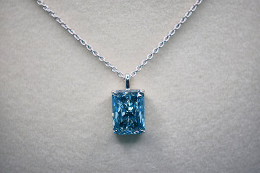 6 Ct VS1 Fancy Vivid Blue Lab Grown Diamond, Platinum 950, Pendant Necklace 18"