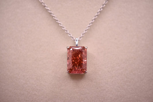 8 Ct VS1 Fancy Vivid Pink Lab Grown Diamond, Platinum 950, Pendant Necklace 18"