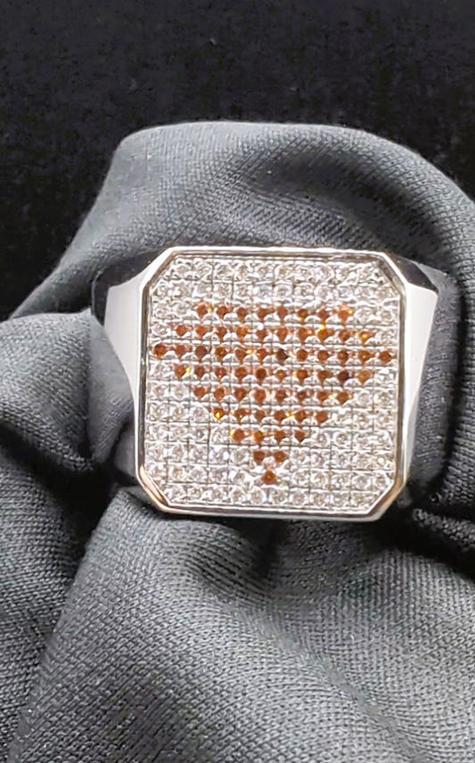 Custom Ring: Orange and White Lab Diamonds, Solid Platinum 950